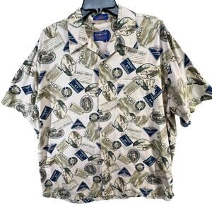 Vintage 90s Pendleton Camp Shirt Mens L Tan Retro Luggage Tags Aloha Hawaiian
